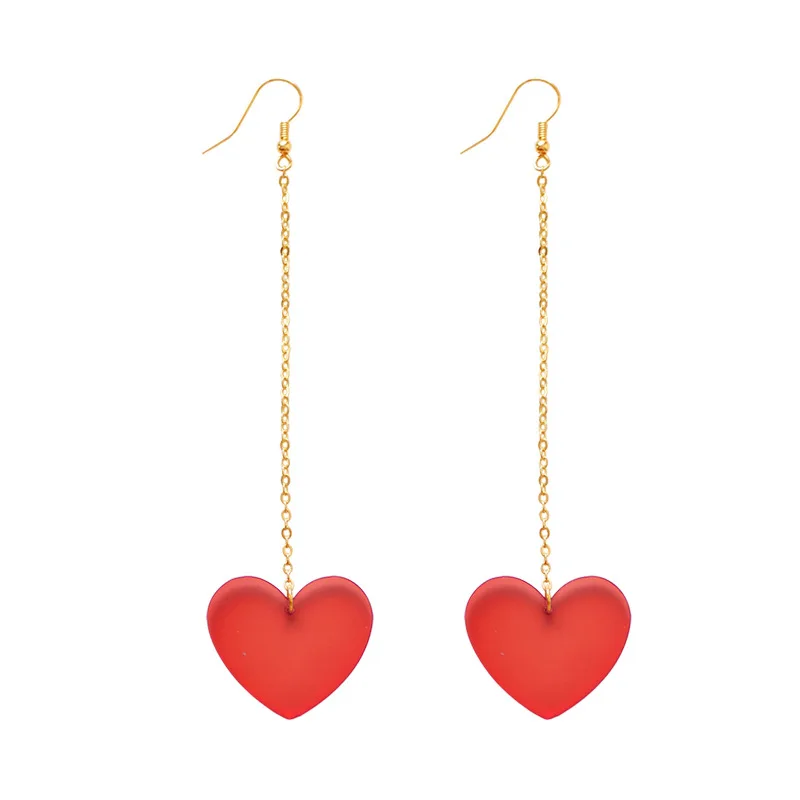 Download 12 CM Cute Long Gold Color Chain Pin Dangle Tassels Earrings Acylic Red Heart Drops Ear Jewelry ...