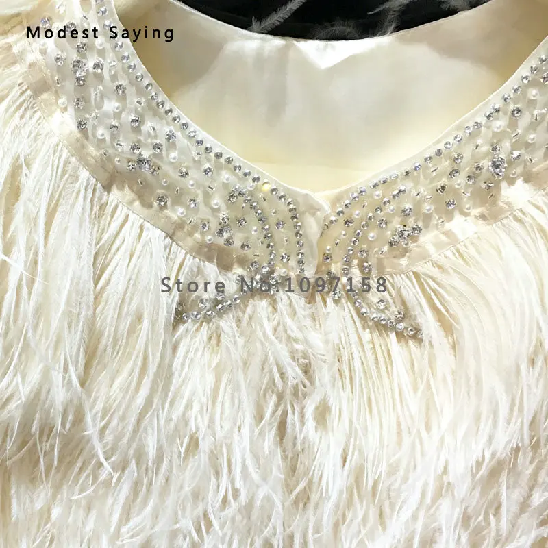 Роскошные Шампанское страуса пальто на пуху Свадебные меховое Болеро 2017 с украшением в виде кристаллов Свадебные шаль для вечерним