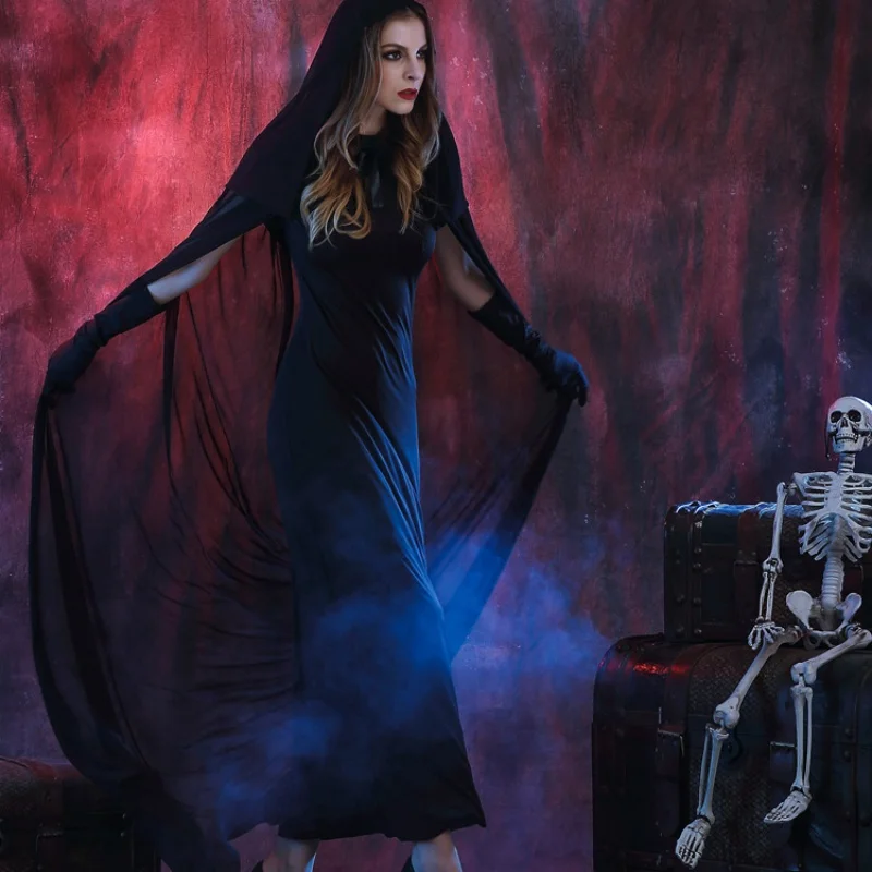 Ведьма платье Для женщин Хэллоуин костюмы для праздника костюмы Униформа с Шапки перчатки вечерние сценические костюмы для выступления F2