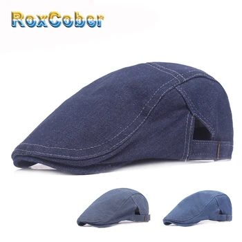 

RoxCober Monochrome Simple Denim Newsboy Caps Gatsby Hats Ivy Golf Driving Sun Flat Cabbie Cap peaky blinder berets Men WOmen