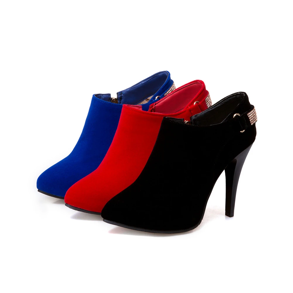 BONJOMARISA/ г. Весенние новые элегантные офисные женские туфли-лодочки из флока размера плюс 31-50 женская обувь на высоком тонком каблуке, украшенная украшением женская обувь черного цвета
