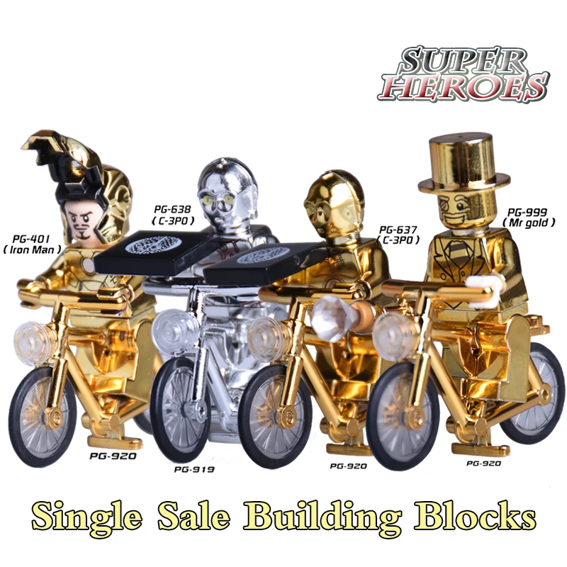 

1PC Mr Gold Iron Man Star Wars C3PO Limited Edition Chrom Golden Diy figures Blike Superheroes Building Block Kids DIY Toys Xmas