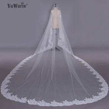 

2020 New Real Bridal Long Lace Cathedral Wedding Veils 5*3.5 Meter Accessories Voile Mariage Mantilla Muslim Vail Velos De Novia