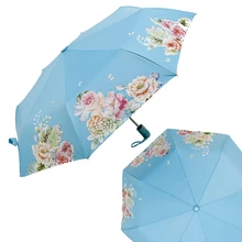 Автоматический складной зонт для женщины цветок Три складной Анти-УФ зонт от солнца Модный женский зонтик от солнца зонтик