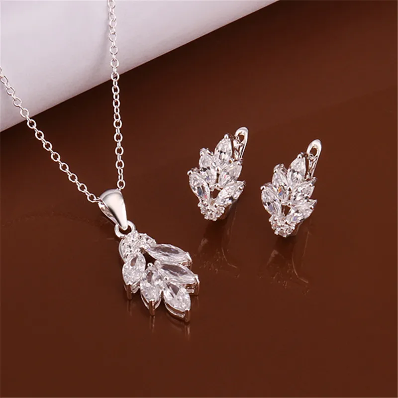 Дизайн женский корейский стиль свадебные посеребренные ювелирные изделия Новое поступление ожерелье и сережки в виде цветка набор Высокое качество s619