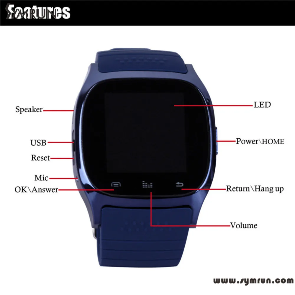 Symrun 2016 Bluetooth Watch Sport font b Smartwatch b font M26 Bluetooth Smart Watch Wristwatch Phone