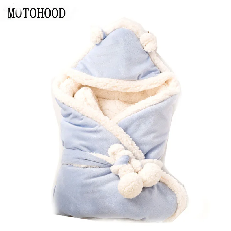

MOTOHOOD Winter Velvet Baby Boys Girls Blanket Wrap Double Layer Fleece Baby Swaddle Sleeping Bag Striped Infant Swaddle
