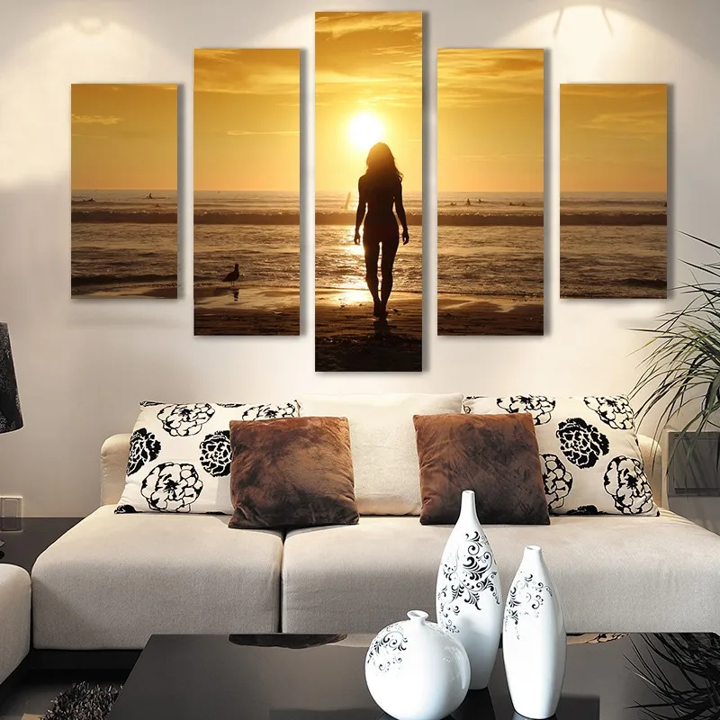 Us 28 0 Modern Living Room Bedroom Wall Decor Home Decor Sexy Nude Girl Sunset Seascape Canvas Wall Art Picture Print Painting In Painting