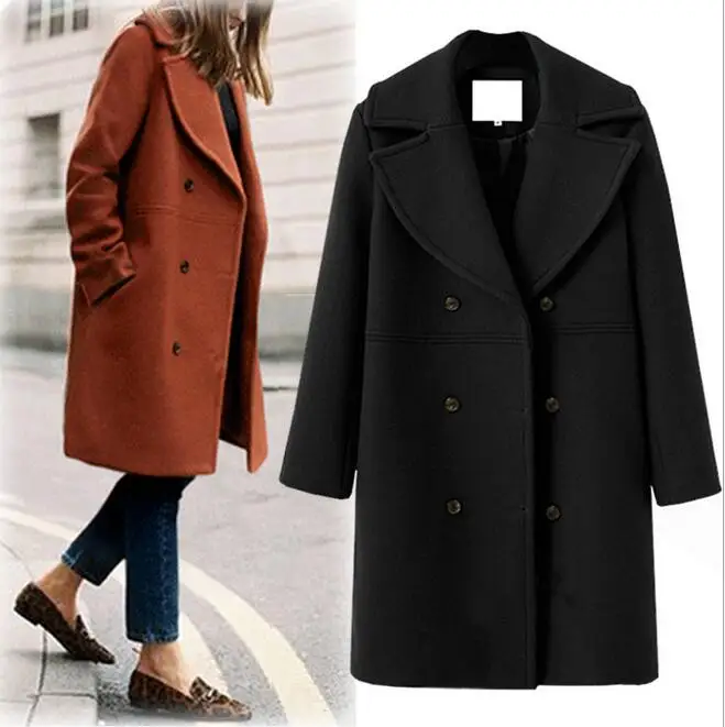 RICHARDROGER Autumn Winter 2018 fashion women wool coat double breasted elegant bodycon wool cocoon long coat solid color tops Coats