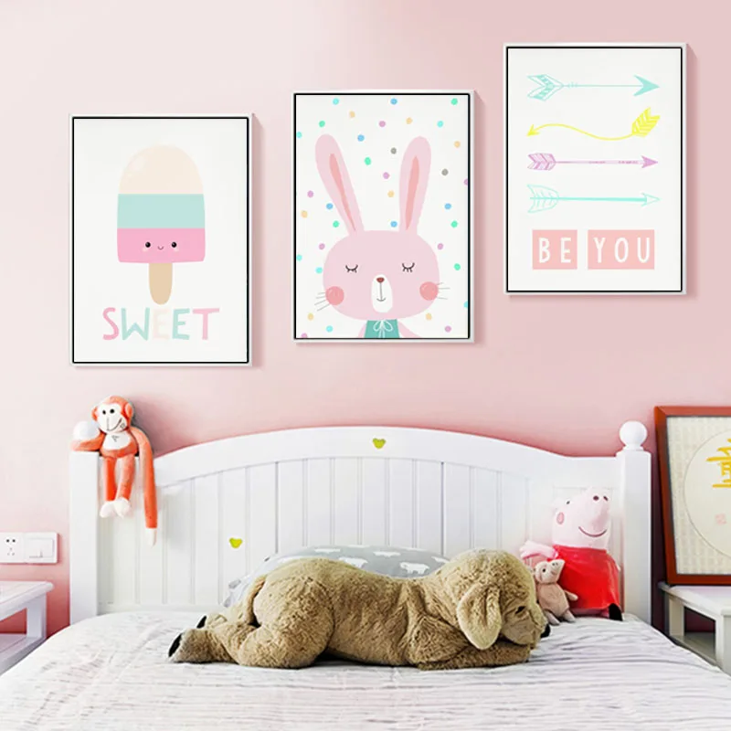 Для маленьких девочек Детская Wall Art плакат живопись на холсте мультфильмы кролик