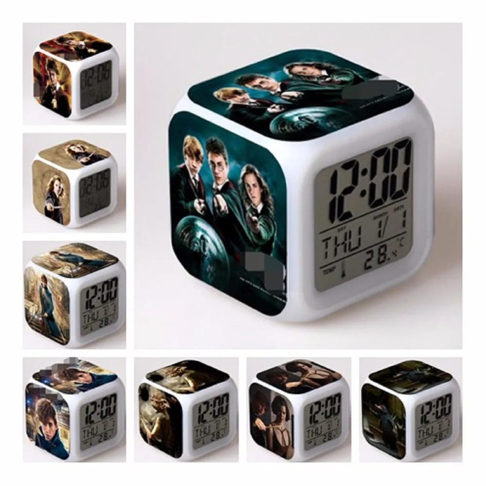 

LED 7color Harri Potter Flash Alarm Clocks Bedroom Digital Luminous Watch snape Voldemort Hogwarts Hermione clock toys gift
