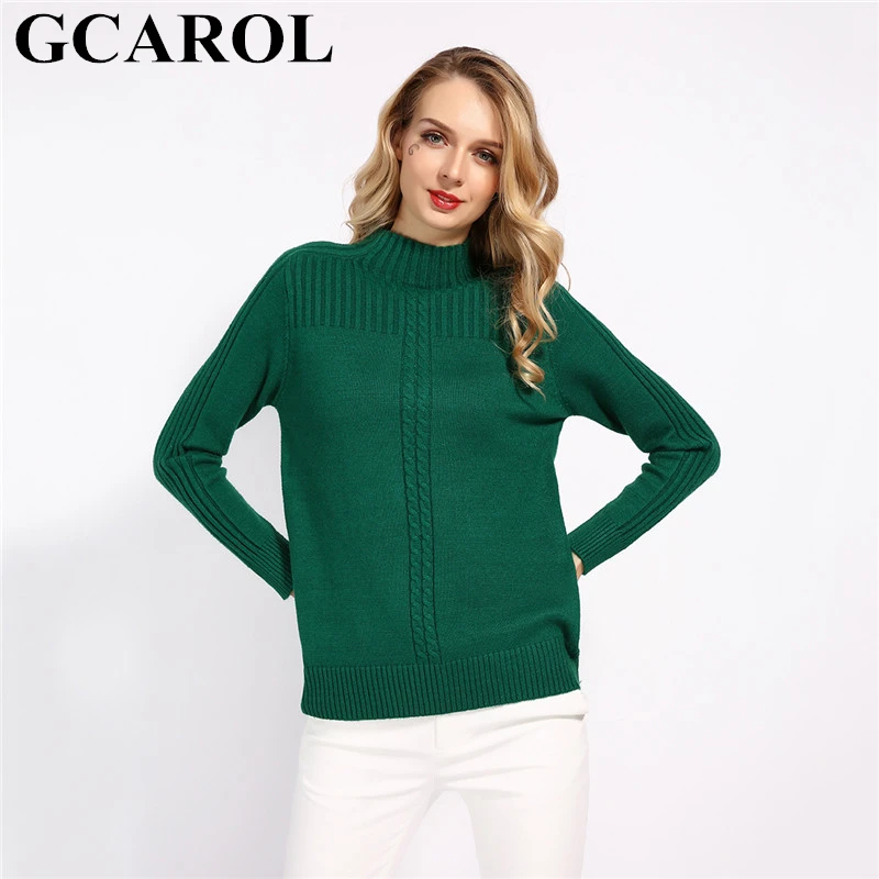 Cena GCAROL 2019 jesień zima stojak kołnierz skręt sweter Stretch koreańskie słodycze sweter High Street podstawowe sprawiają, że dzianinowy sweter S XL