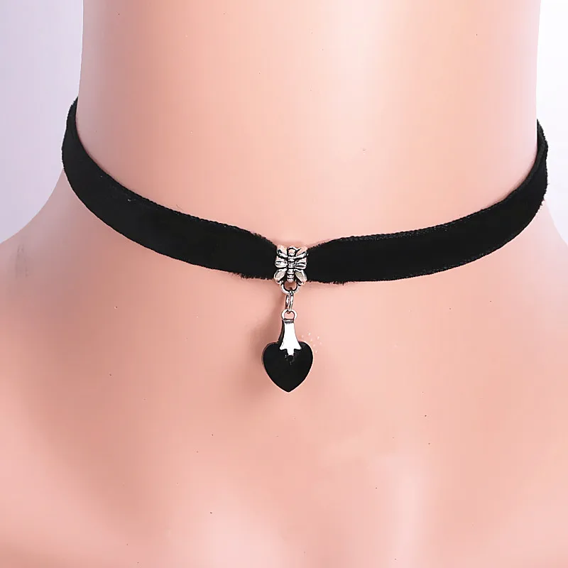 

3 PCS Gothic Velvet Heart Crystal Choker Handmade Necklace Pendant Retro 80 90s New Women necklace, jewelry wholesale