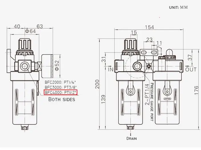 BFC4000 1/" воздушный фильтр Регулятор комбинации лубрикатор, FRL два Союза лечения, BFR4000+ BL4000