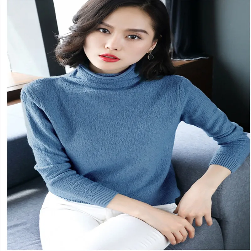 Autumn and winter new pullover solid color female high collar loose large size simple comfortable soft warm casual sweater