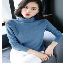Autumn and winter new pullover solid color female high collar loose large size simple comfortable soft warm casual sweater
