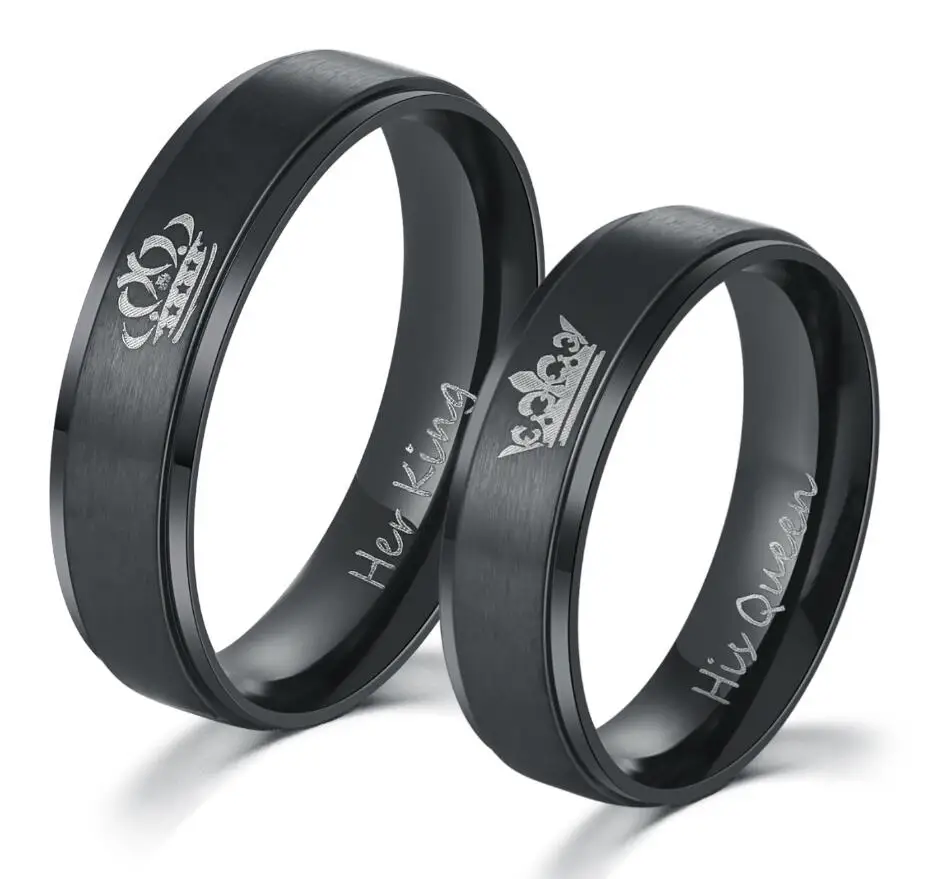 

IP Black plated color 316L stainless steel HIS QUEEN and HER KING couple rings for lovers