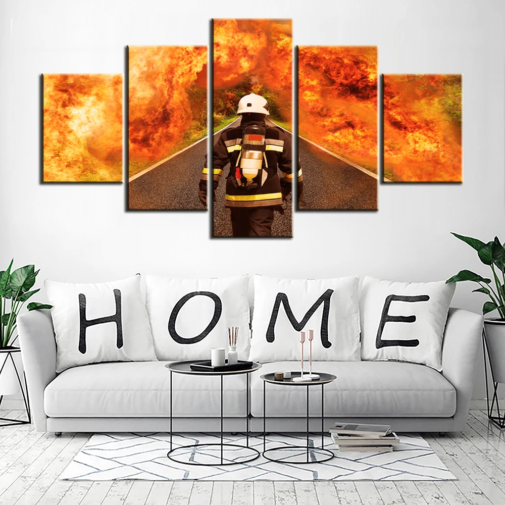 5 панелей тема пожарно спасательная Картина на холсте настенная живопись о