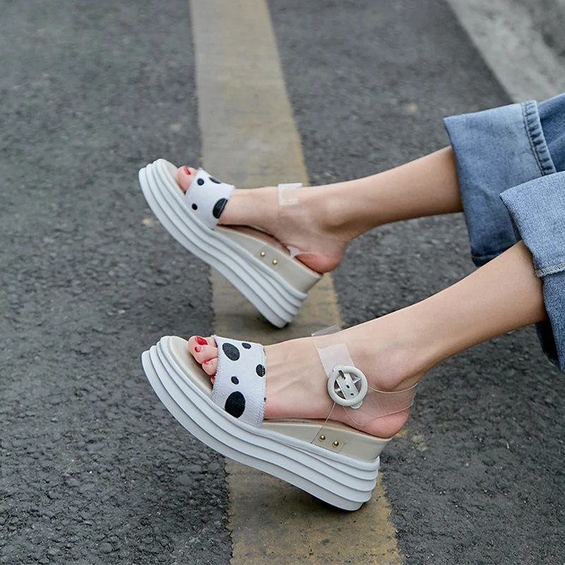

2019 New Arrival Sweet Polka Dot Platform Sandals Women Genuine Leather Sandals Women High Wedges Summer Shoes Woman