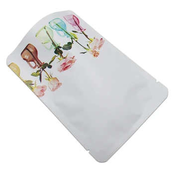 

DHL 500Pcs/Lot Heat Vacuum Seal Packaging Pouches Matte White Open Top Rose Printed Pure Aluminum Foil Bag Food Snack Coffee