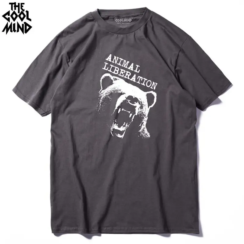 COOLMIND BE0114A Хлопковая мужская футболка с принтом медведя, повседневная мужская футболка с короткими рукавами, Повседневная летняя футболка с круглым вырезом - Цвет: TS