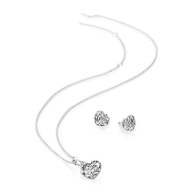 

Kristie 100% 925 Sterling Silver Sweet Valentine's Day Flourishing Hearts Pendant Charm EARRING STUDS Necklace Set Gift B800872