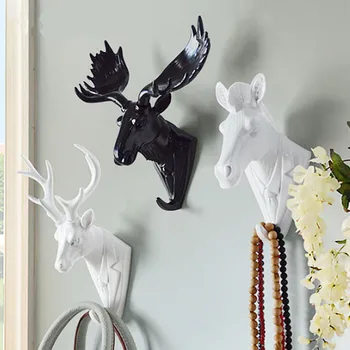 

L Size Resin Hanger Animal Head Hook Wall Sticker Coat Track Decorative Pothook Hat Coat Clothes Rack New Year Home Decoration