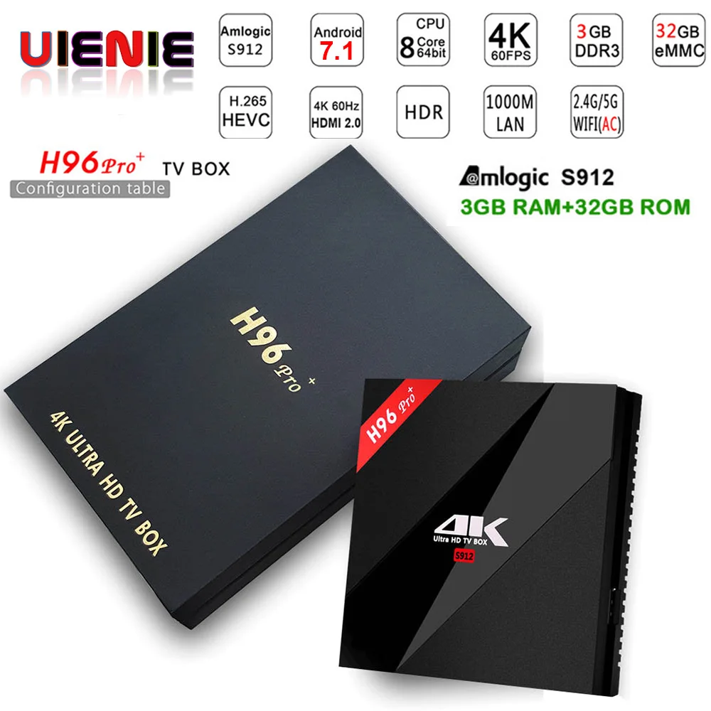 

Original H96 Pro+ 4K HD TV Box Amlogic S912 Octa Core CPU Android 7.1 Bluetooth 4.1 Support 2.4GHz / 5.0GHz WiFi Set Top Box