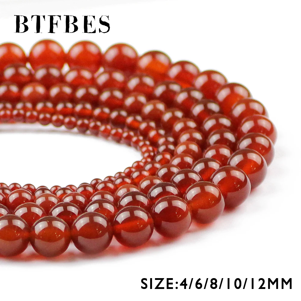 

BTFBES Top Quality Red Carnelian Natural Stone Beads Round Ball 4/6/8/10/12MM Onyx Loose Bead For DIY Jewelry Making Accessories