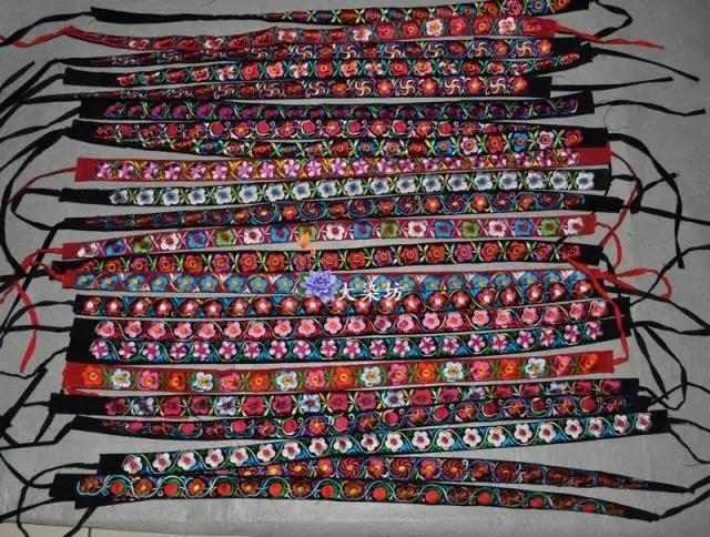 C46 Китайская традиционная Этническая ВЫШИТАЯ Цветочная лента, Мяо племенная вышивка Декор одежды кружева, 10 шт/партия