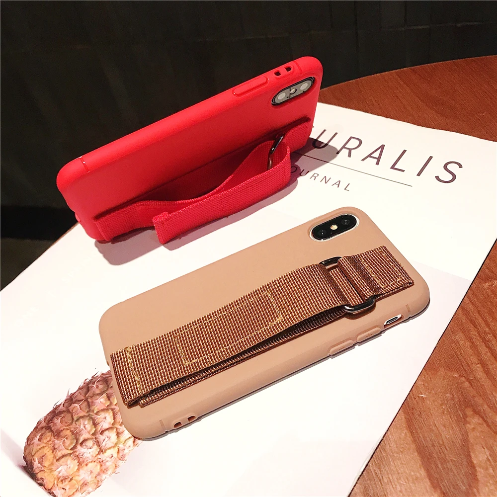 

Korea Fahion Case for IPhone X Couple Shell Canvas Plain Colour Phone Case for IPhone XS Soft Wrist Strap Cover for IphoneXS MAX