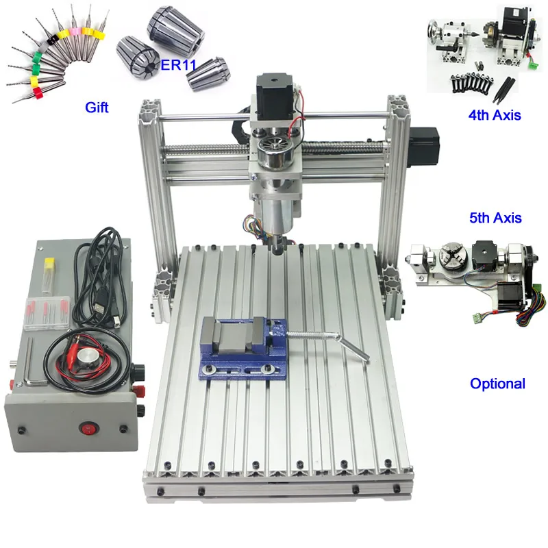 Мини деревообрабатывающий токарный станок с чпу 400 вт 3 оси 4 оси 5 оси CNC 3040 гравировальный фрезерный станок