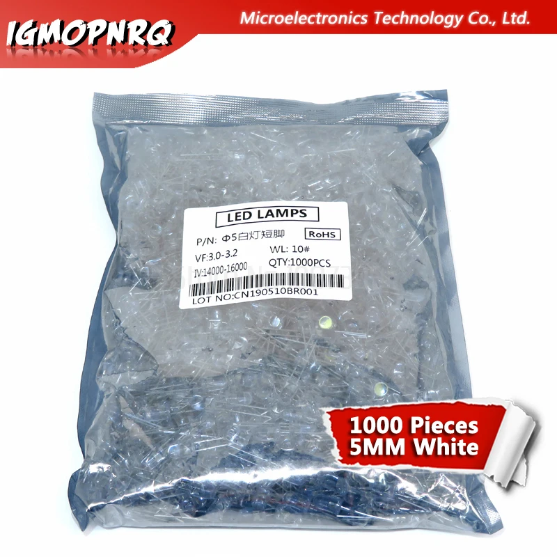 

1000pcs White light-emitting diodes White turn White 5mm led