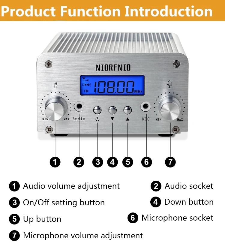 № NIO-T6A Профессиональный FM PLL передатчик Kit+ аудио кабель+ питания+ короткая антенна
