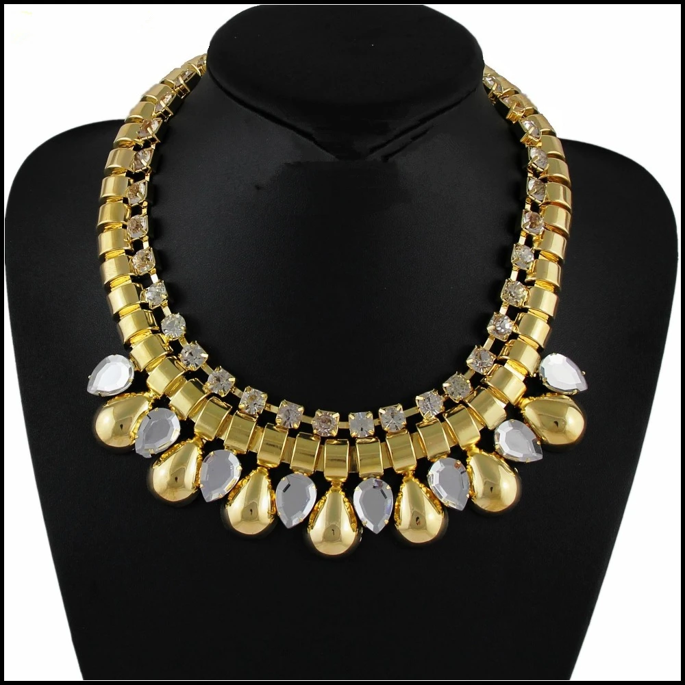 

CirGen Fashion Rhinestone Chains Chokers Metal Water Drop Pendant Choker Collar bib Statement Necklace Women Jewelry Item,B62