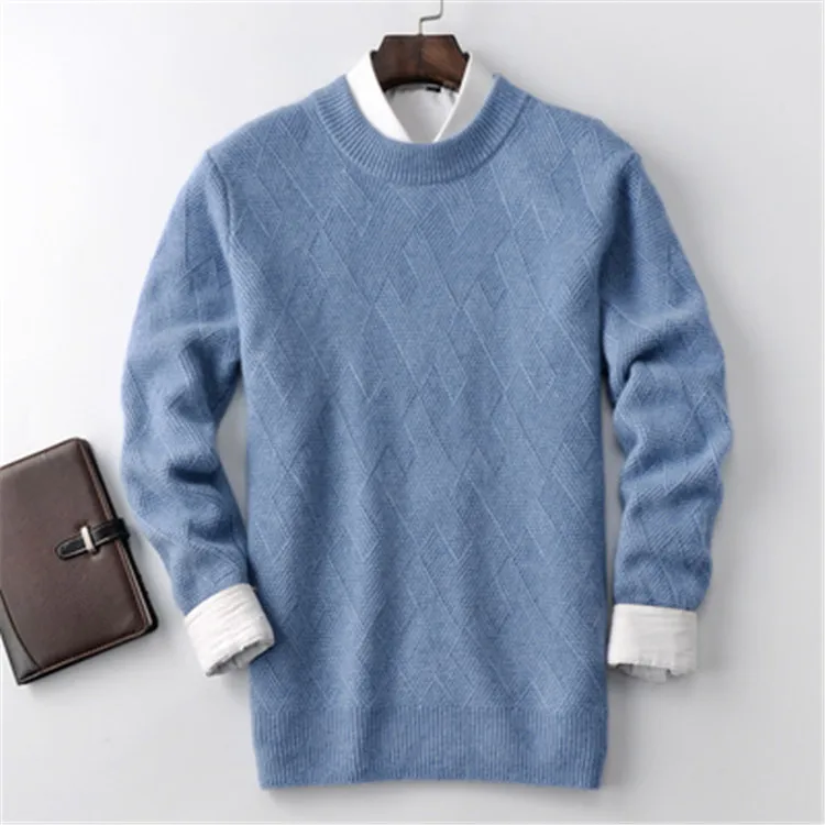 smart casual 100%cashmere o neck thick knit men solid H straight ...