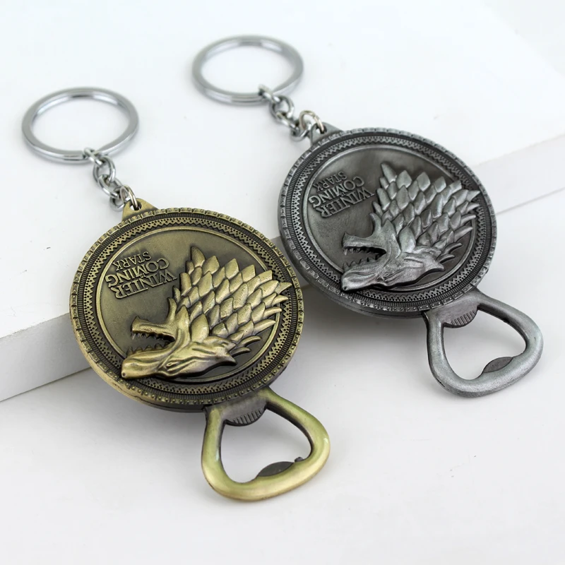 

New Game of Thrones Bottle Opener Keychain Bar Beer Wine Tool House Stark Winter Is Coming Metal Keyring Key Chain Ring For Fans