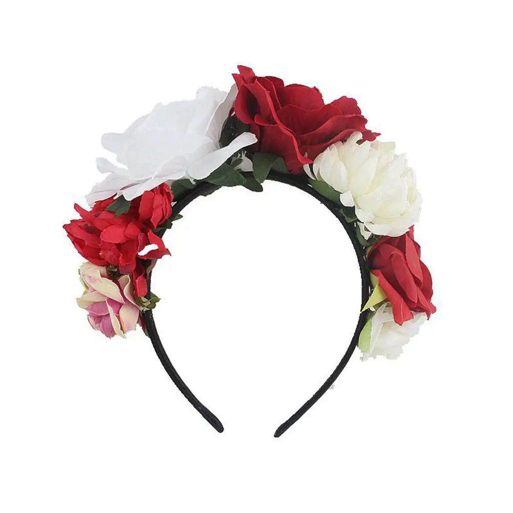 New Women's Hawaiian Rose Flower Crown Garland For Party Day Of The Dead Headband Costume Rose Garland - Color: A