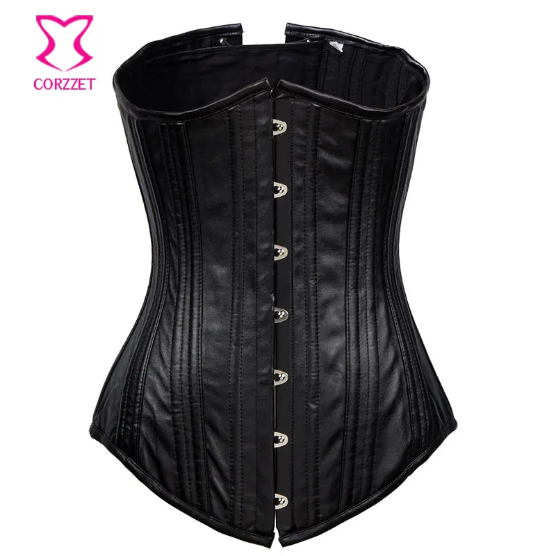 Gothic Black Leather 22 Steel Boned Long Waist Trainer Corset Underbust Corsetto Steampunk Corsets And Bustiers Sexy Corselet Gothic Black Leather 22 Steel Boned Long Waist Trainer Corset Underbust Corsetto Steampunk Corsets And Bustiers Sexy Corselet