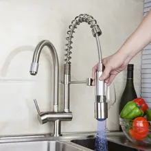 YANKSMART кухонный смеситель торнейра высокое качество светодиодный свет выдвижной вниз никель Матовый 8525-7D/2 бортике раковина смесители краны