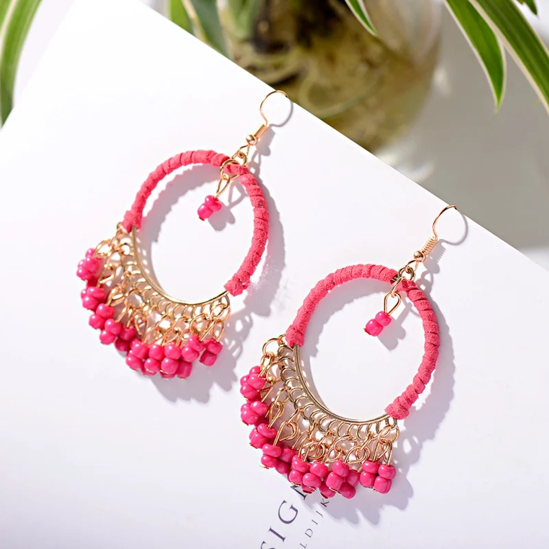 TopHanqi 2019 Новый Bijoux женские Boho большие круглые синие акриловые бусины кисточки