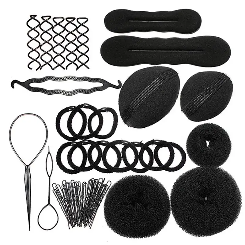 

9 In 1 Pro Hair Bun Clip Maker Pads Hairpins Roller Braid Twist Sponge Styling Accessories Tools Kit Set
