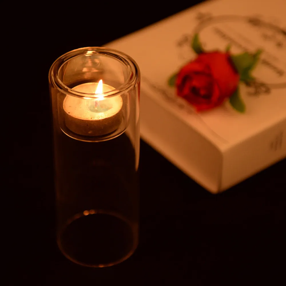 

ISHOWTIENDA High Quality 2018 Fashion Warm European Romantic Dinner Home Transparent Glass Candlestick Accessories Gift