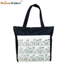 High quality Canvas Cartoon cat Pattern Girls Shopping Shoulder Bags Handbag Beach