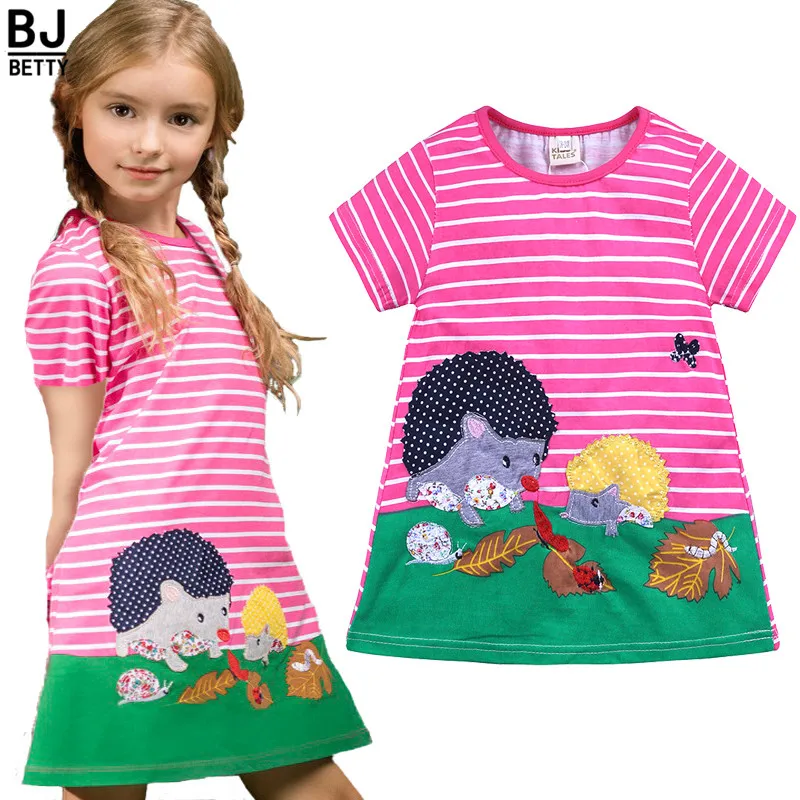 Летнее платье Хлопковое платье для маленьких девочек детская одежда принцессы аппликация с животными цветами для шерстные платья для девочек ClothesBBD039
