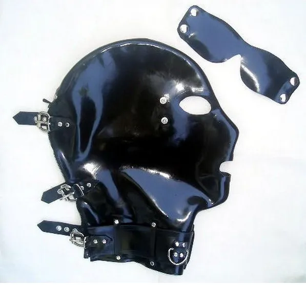 

NEW special design sexy lingerie exotic unisex cekc mystical latex hoods eye moveable cover open mouth with neck collar fetish
