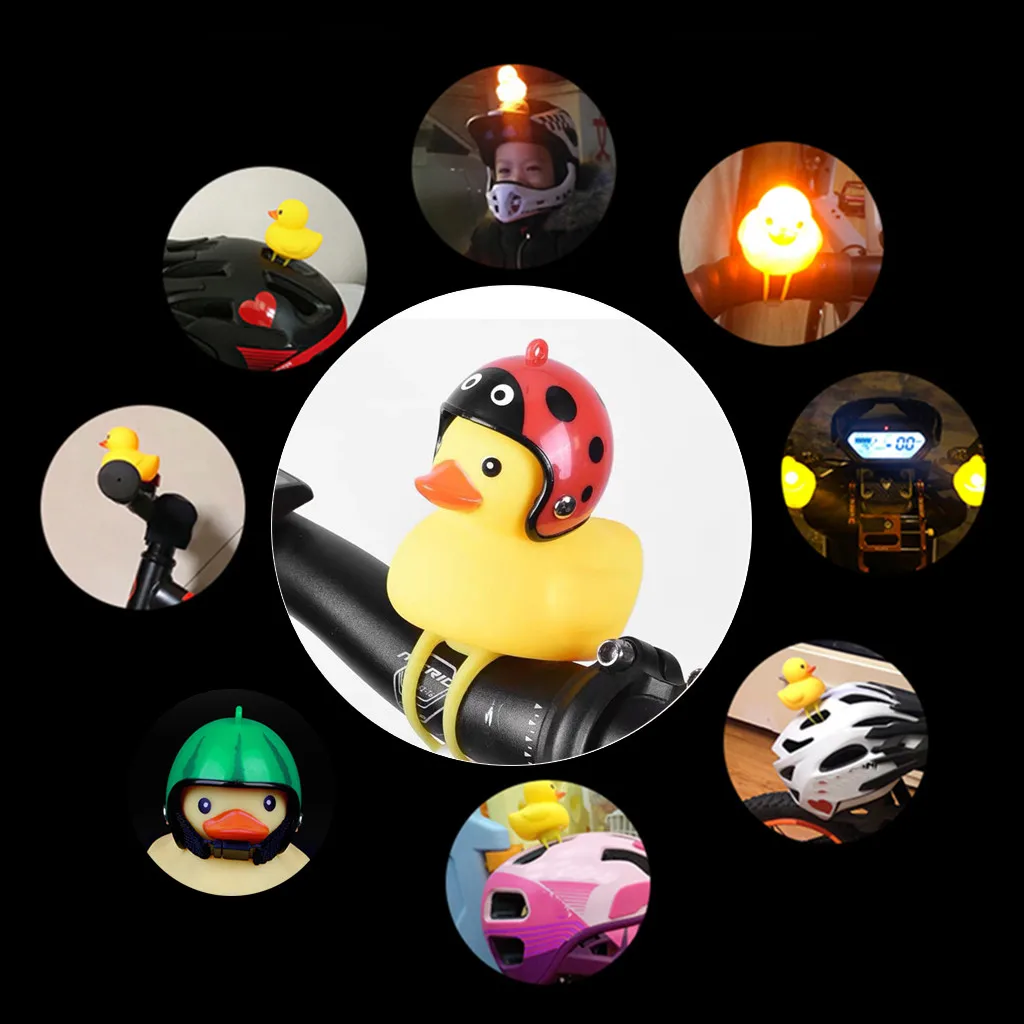 Top 1pcs Cartoon Yellow Silica Gel Little Duck Shape Bicycle Bells Shining Mountain Bike Handlebar Duck Head Light New #0621 5