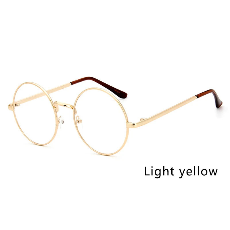 Модные дизайнерские круглые очки с металлической оправой для девочек, прозрачные линзы, ботанские очки в духе гиков, школьные очки, модные аксессуары - Цвет оправы: Light Yellow
