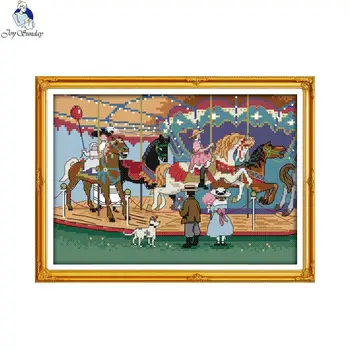 

Joy Sunday Carousel 2 Printed Canvas DMC Counted DIY Chinese Cross Stitch Kits printed Cross-stitch set Embroidery Needlework
