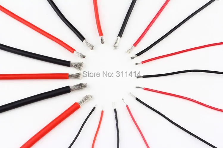 

1meter Red+1meter Black 10 12 14 16 18 20 22 24 26 AWG Heatproof Soft Silicone Silica Gel Wire Connect Cable For RC Model